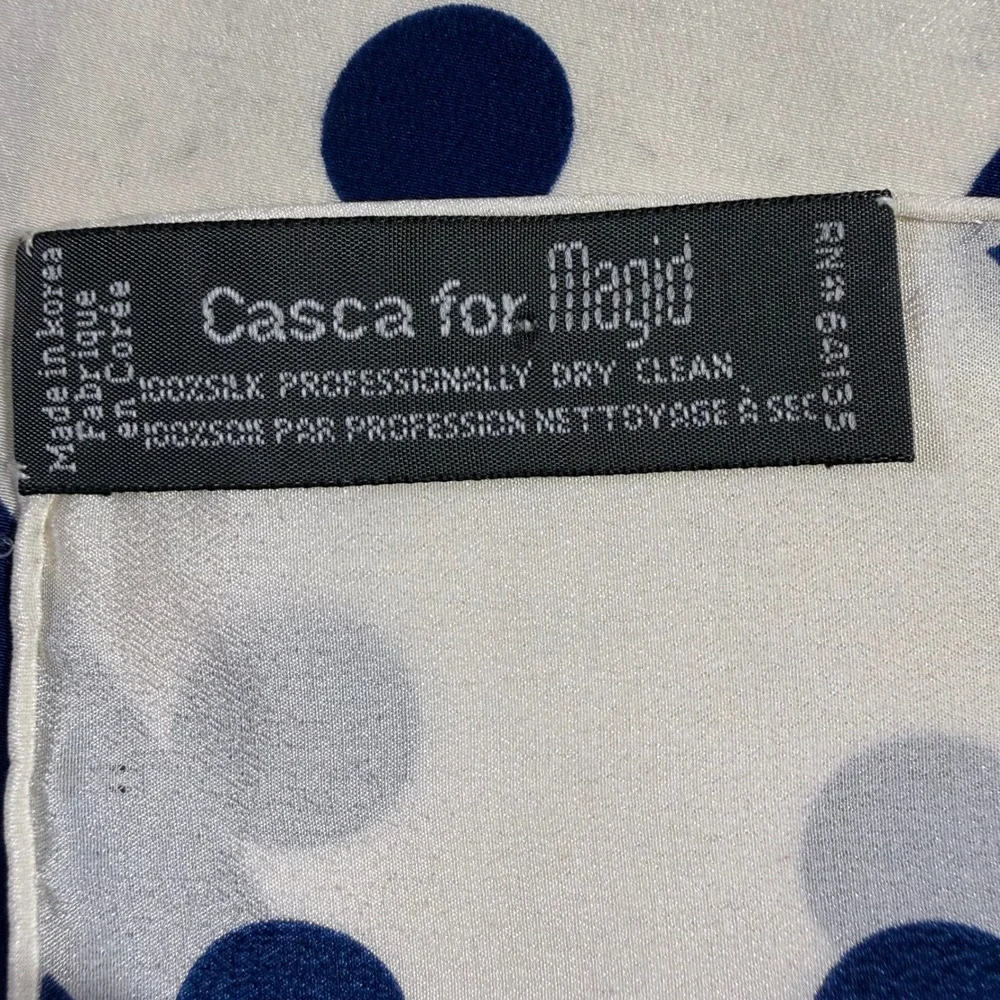 Vintage Casca for Magid Silk Scarf Blue White Geometric Polka Dot 34in